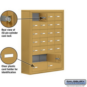 Salsbury Industries 19078-24GSK Cell Phone Storage Locker - 7 Door High Unit (8 Inch Deep Compartments) - 20 A Doors and 4 B Doors - Gold - Surface Mounted - Master Keyed Locks