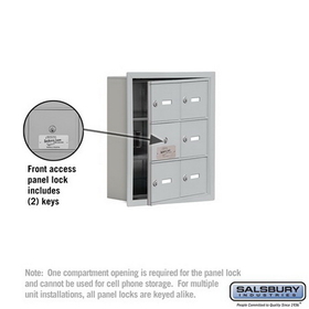 Salsbury Industries 19135-06ARK Cell Phone Storage Locker-with Front Access Panel-3 Door High Unit (5 Inch Deep Compartments)-6 A Doors (5 usable)-Aluminum-Recessed Mounted-Master Keyed Locks