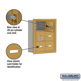 Salsbury Industries 19135-06GRK Cell Phone Storage Locker - with Front Access Panel - 3 Door High Unit(5 Inch Deep Compartments)- 6 A Doors(5 usable)- Gold - Recessed Mounted - Master Keyed Locks