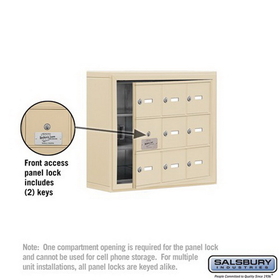 Salsbury Industries 19135-09SSK Cell Phone Storage Locker-with Front Access Panel-3 Door High Unit (5 Inch Deep Compartments)-9 A Doors (8 usable)-Sandstone-Surface Mounted-Master Keyed Locks