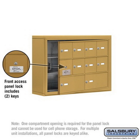 Salsbury Industries 19135-10GSK Cell Phone Storage Locker-with Front Access Panel-3 Door High Unit(5 Inch Deep Compartments)-8 A Doors(7 usable)and 2 B Doors-Gold-Surface Mounted-Master Keyed Locks