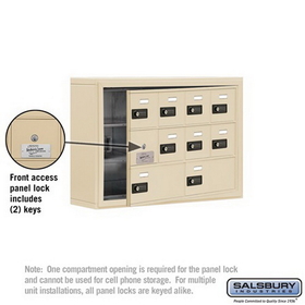 Salsbury Industries 19135-10SSC Cell Phone Storage Locker-with Front Access Panel-3 Door High Unit (5in Deep Compartments)-8 A Doors (7 usable) and 2 B Doors-Sandstone-Surface Mounted