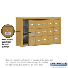 Salsbury Industries 19135-15GSK Cell Phone Storage Locker-with Front Access Panel-3 Door High Unit (5 Inch Deep Compartments)-15 A Doors (14 usable)-Gold-Surface Mounted-Master Keyed Locks