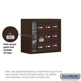 Salsbury Industries 19138-09ZSK Cell Phone Storage Locker-with Front Access Panel-3 Door High Unit (8 Inch Deep Compartments)-9 A Doors (8 usable)-Bronze-Surface Mounted-Master Keyed Locks