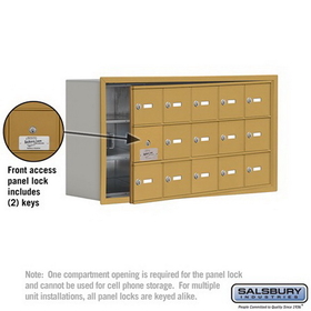 Salsbury Industries 19138-15GRK Cell Phone Storage Locker-with Front Access Panel-3 Door High Unit (8 Inch Deep Compartments)-15 A Doors (14 usable)-Gold-Recessed Mounted-Master Keyed Locks