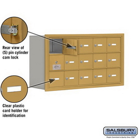 Salsbury Industries 19138-15GRK Cell Phone Storage Locker-with Front Access Panel-3 Door High Unit (8 Inch Deep Compartments)-15 A Doors (14 usable)-Gold-Recessed Mounted-Master Keyed Locks