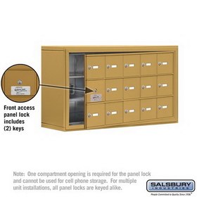 Salsbury Industries 19138-15GSK Cell Phone Storage Locker-with Front Access Panel-3 Door High Unit (8 Inch Deep Compartments)-15 A Doors (14 usable)-Gold-Surface Mounted-Master Keyed Locks
