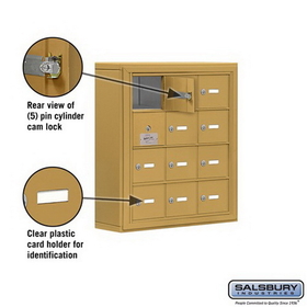 Salsbury Industries 19145-12GSK Cell Phone Storage Locker-with Front Access Panel-4 Door High Unit (5 Inch Deep Compartments)-12 A Doors (11 usable)-Gold-Surface Mounted-Master Keyed Locks