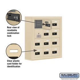 Salsbury Industries 19145-12SSC Cell Phone Storage Locker-4 Door High Unit(5 Inch Deep Compartments)-12 A Doors(11 usable)-Sandstone-Surface Mounted-Resettable Combination Locks