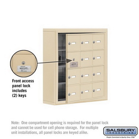 Salsbury Industries 19145-12SSK Cell Phone Storage Locker-with Front Access Panel-4 Door High Unit (5 Inch Deep Compartments)-12 A Doors (11 usable)-Sandstone-Surface Mounted-Master Keyed Locks