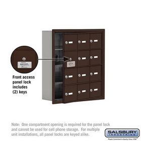 Salsbury Industries 19145-12ZRK Cell Phone Storage Locker-with Front Access Panel-4 Door High Unit (5 Inch Deep Compartments)-12 A Doors (11 usable)-Bronze-Recessed Mounted-Master Keyed Locks