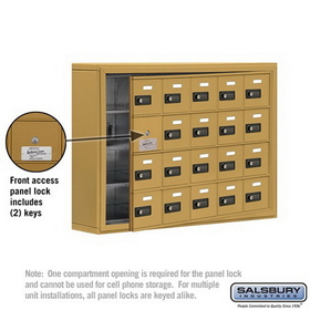 Salsbury Industries 19145-20GSC Cell Phone Storage Locker-with Front Access Panel-4 Door High Unit (5 Inch Deep Compartments)-20 A Doors (19 usable)-Gold-Surface Mounted-Resettable Combination Locks