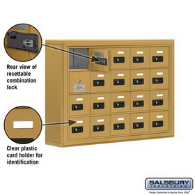 Salsbury Industries 19145-20GSC Cell Phone Storage Locker-with Front Access Panel-4 Door High Unit (5 Inch Deep Compartments)-20 A Doors (19 usable)-Gold-Surface Mounted-Resettable Combination Locks