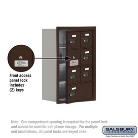 Salsbury Industries 19148-07ZRC Cell Phone Storage Locker-4 Door High Unit(8in Deep Compartments)-6 A Doors(5 usable)and 1 B Door-Bronze-Recessed Mounted-Resettable Combination Locks