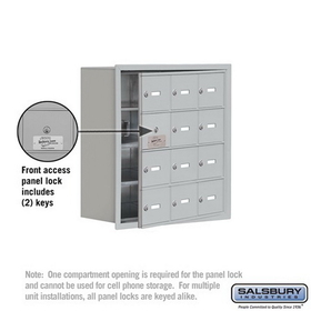 Salsbury Industries 19148-12ARK Cell Phone Storage Locker-with Front Access Panel-4 Door High Unit (8 Inch Deep Compartments)-12 A Doors (11 usable)-Aluminum-Recessed Mounted-Master Keyed Locks
