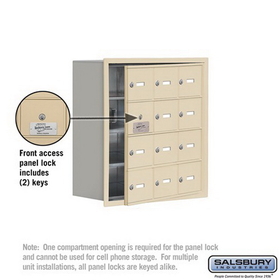 Salsbury Industries 19148-12SRK Cell Phone Storage Locker-with Front Access Panel-4 Door High Unit (8 Inch Deep Compartments)-12 A Doors (11 usable)-Sandstone-Recessed Mounted-Master Keyed Locks