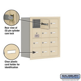Salsbury Industries 19148-12SRK Cell Phone Storage Locker-with Front Access Panel-4 Door High Unit (8 Inch Deep Compartments)-12 A Doors (11 usable)-Sandstone-Recessed Mounted-Master Keyed Locks