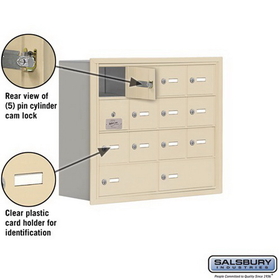 Salsbury Industries 19148-14SRK Cell Phone Storage Locker-4 Door High Unit(8 Inch Deep Compartments)-12 A Doors(11 usable)and 2 B Doors-Sandstone-Recessed Mounted-Master Keyed Locks