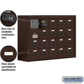 Salsbury Industries 19148-20ZSC Cell Phone Storage Locker-with Front Access Panel-4 Door High Unit(8 Inch Deep Compartments)-20 A Doors(19 usable)-Bronze-Surface Mounted-Resettable Combination Locks