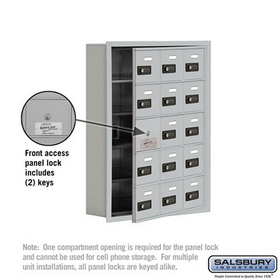 Salsbury Industries 19155-15ARC Cell Phone Storage Locker-5 Door High Unit(5 Inch Deep Compartments)-15 A Doors(14 usable)-Aluminum-Recessed Mounted-Resettable Combination Locks
