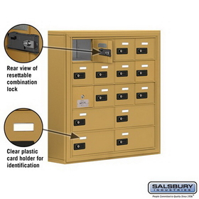 Salsbury Industries 19155-16GSC Cell Phone Storage Locker-5 Door High Unit(5in Deep Compartments)-12 A Doors(11 usable)and 4 B Doors-Gold-Surface Mounted-Resettable Combination Locks