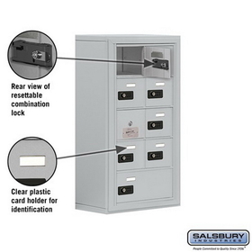 Salsbury Industries 19158-09ASC Cell Phone Storage Locker-5 Door High Unit(8in Deep Compartments)-8 A Doors(7 usable)and 1 B Door-Aluminum-Surface Mounted-Resettable Combination Locks