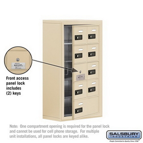 Salsbury Industries 19158-09SSC Cell Phone Storage Locker-with Front Access Panel-5 Door High Unit (8in Deep Compartments)-8 A Doors (7 usable) and 1 B Door-Sandstone-Surface Mounted