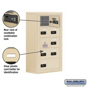 Salsbury Industries 19158-09SSC Cell Phone Storage Locker-with Front Access Panel-5 Door High Unit (8in Deep Compartments)-8 A Doors (7 usable) and 1 B Door-Sandstone-Surface Mounted