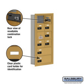 Salsbury Industries 19165-10GRC Cell Phone Storage Locker-6 Door High Unit(5in Deep Compartments)-8 A Doors(7 usable)and 2 B Doors-Gold-Recessed Mounted-Resettable Combination Locks