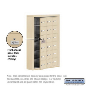 Salsbury Industries 19165-18SSK Cell Phone Storage Locker-with Front Access Panel-6 Door High Unit (5 Inch Deep Compartments)-18 A Doors (17 usable)-Sandstone-Surface Mounted-Master Keyed Locks