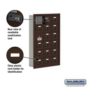 Salsbury Industries 19165-18ZRC Cell Phone Storage Locker-6 Door High Unit(5 Inch Deep Compartments)-18 A Doors(17 usable)-Bronze-Recessed Mounted-Resettable Combination Locks