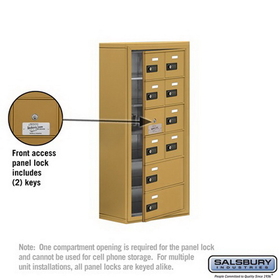 Salsbury Industries 19168-10GSC Cell Phone Storage Locker-6 Door High Unit(8 Inch Deep Compartments)-8 A Doors(7 usable)and 2 B Doors-Gold-Surface Mounted-Resettable Combination Locks