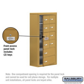 Salsbury Industries 19168-10GSK Cell Phone Storage Locker-with Front Access Panel-6 Door High Unit(8 Inch Deep Compartments)-8 A Doors(7 usable)and 2 B Doors-Gold-Surface Mounted-Master Keyed Locks