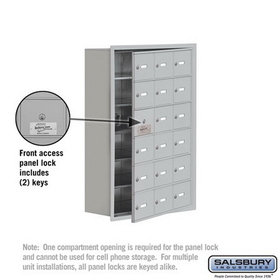 Salsbury Industries 19168-18ARK Cell Phone Storage Locker-with Front Access Panel-6 Door High Unit (8 Inch Deep Compartments)-18 A Doors (17 usable)-Aluminum-Recessed Mounted-Master Keyed Locks