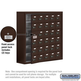 Salsbury Industries 19168-30ZSC Cell Phone Storage Locker-with Front Access Panel-6 Door High Unit(8 Inch Deep Compartments)-30 A Doors(29 usable)-Bronze-Surface Mounted-Resettable Combination Locks
