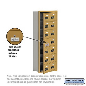 Salsbury Industries 19175-14GRC Cell Phone Storage Locker-with Front Access Panel-7 Door High Unit(5 Inch Deep Compartments)-14 A Doors(13 usable)-Gold-Recessed Mounted-Resettable Combination Locks