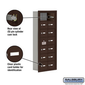 Salsbury Industries 19175-14ZRK Cell Phone Storage Locker-with Front Access Panel-7 Door High Unit (5 Inch Deep Compartments)-14 A Doors (13 usable)-Bronze-Recessed Mounted-Master Keyed Locks