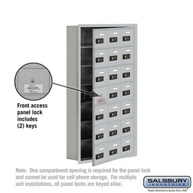Salsbury Industries 19175-21ARC Cell Phone Storage Locker-7 Door High Unit(5 Inch Deep Compartments)-21 A Doors(20 usable)-Aluminum-Recessed Mounted-Resettable Combination Locks