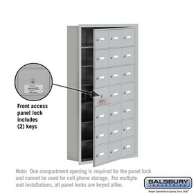 Salsbury Industries 19175-21ARK Cell Phone Storage Locker-with Front Access Panel-7 Door High Unit (5 Inch Deep Compartments)-21 A Doors (20 usable)-Aluminum-Recessed Mounted-Master Keyed Locks