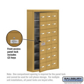 Salsbury Industries 19175-21GSK Cell Phone Storage Locker-with Front Access Panel-7 Door High Unit (5 Inch Deep Compartments)-21 A Doors (20 usable)-Gold-Surface Mounted-Master Keyed Locks