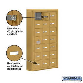 Salsbury Industries 19175-21GSK Cell Phone Storage Locker-with Front Access Panel-7 Door High Unit (5 Inch Deep Compartments)-21 A Doors (20 usable)-Gold-Surface Mounted-Master Keyed Locks