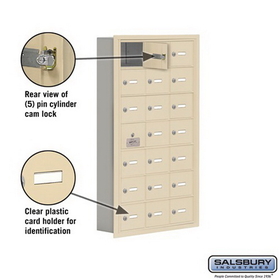 Salsbury Industries 19175-21SRK Cell Phone Storage Locker-with Front Access Panel-7 Door High Unit (5 Inch Deep Compartments)-21 A Doors (20 usable)-Sandstone-Recessed Mounted-Master Keyed Locks