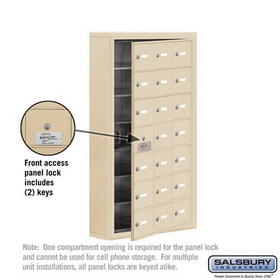Salsbury Industries 19175-21SSK Cell Phone Storage Locker-with Front Access Panel-7 Door High Unit (5 Inch Deep Compartments)-21 A Doors (20 usable)-Sandstone-Surface Mounted-Master Keyed Locks