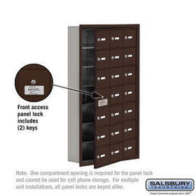 Salsbury Industries 19175-21ZRK Cell Phone Storage Locker-with Front Access Panel-7 Door High Unit (5 Inch Deep Compartments)-21 A Doors (20 usable)-Bronze-Recessed Mounted-Master Keyed Locks