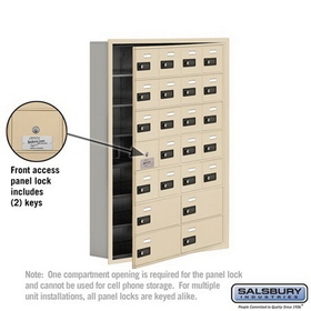 Salsbury Industries 19175-24SRC Cell Phone Storage Locker-with Front Access Panel-7 Door High Unit (5in Deep Compartments)-20 A Doors (19 usable) and 4 B Doors-Sandstone-Recessed Mounted