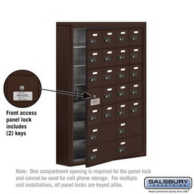 Salsbury Industries 19175-24ZSC Cell Phone Storage Locker-with Front Access Panel-7 Door High Unit (5in Deep Compartments)-20 A Doors (19 usable) and 4 B Doors-Bronze-Surface Mounted
