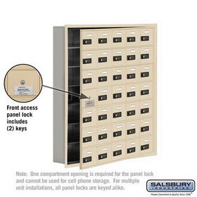 Salsbury Industries 19175-35SRC Cell Phone Storage Locker-7 Door High Unit(5 Inch Deep Compartments)-35 A Doors(34 usable)-Sandstone-Recessed Mounted-Resettable Combination Locks