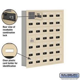 Salsbury Industries 19175-35SRC Cell Phone Storage Locker-7 Door High Unit(5 Inch Deep Compartments)-35 A Doors(34 usable)-Sandstone-Recessed Mounted-Resettable Combination Locks