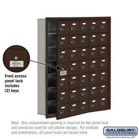 Salsbury Industries 19175-35ZRC Cell Phone Storage Locker-7 Door High Unit(5 Inch Deep Compartments)-35 A Doors(34 usable)-Bronze-Recessed Mounted-Resettable Combination Locks