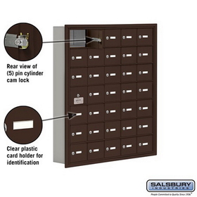 Salsbury Industries 19175-35ZRK Cell Phone Storage Locker-with Front Access Panel-7 Door High Unit (5 Inch Deep Compartments)-35 A Doors (34 usable)-Bronze-Recessed Mounted-Master Keyed Locks